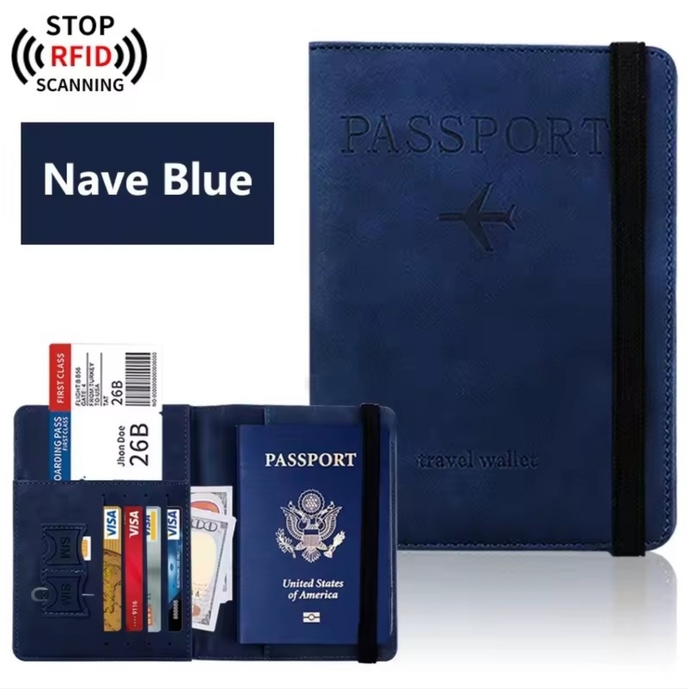 Navy Blue RFID Blocking Passport Travel Wallet